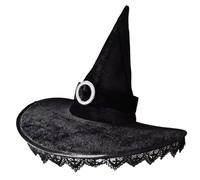 Qcbuegof Moderna bruja de Halloween con forro de encaje para mujer, diseño de escenario de Halloween, festival de sombreros, fiestas de disfraces, sombreros de Halloween para mujeres, sombreros de