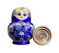 Qcbuegof Muñecas rusas de anidación 10 piezas Pintadas a mano Juguetes Azul Blanco Porcelana Tema Tradicional Ruso Apilamiento Muñecas Rusas para Adultos