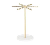 Qcbuegof Organizador giratorio de 48 ganchos de joyería de oro para collares, pulseras, pendientes, llaves, decoración moderna para el hogar, regalo, fácil de montar, soporte de joyería