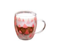 Qcbuegof Tazas de vidrio de doble pared con temática navideña, decoración de árbol de Navidad, tazas de vidrio de doble pared para bebidas calientes/frías, cristalería de fiesta de oficina