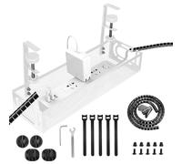 Qcdou Bandeja de gestión de cables para debajo del escritorio, color blanco, sin taladro, bandeja de gestión de cables de malla metálica debajo del escritorio, organizador de cables, baúl de cables