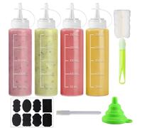 Qcdou Biberon Cocina, 4 Piezas Biberon Cocina 250ml, Bote Plastico con Tapa, Botella Plastico, para Aderezos, Kétchup, Mostaza, Aceite de Oliva y Salsa Picante