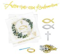 Qcdou Servilletas Decorativas para Comunión, 40 Piezas Servilletas Bautismo y 56 Piezas Decoración Mesa Cruz de Madera con Peces, Guirnalda de la primera comunión, Confirmación Banner