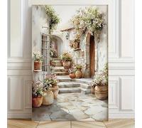 Qcdxfgdfh Cuadro de acuarela con diseño floral en un callejón de piedra, pintura sobre lienzo con diseño vintage de callejuela de terracota en tonos neutros (30x40cm/sin marco)