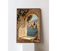 Qcdxfgdfh Cuadro decorativo de pared con diseño de pueblo costero y arco de limón, con un cálido paisaje, ideal para la decoración de la sala de estar (30x40cm/sin marco).