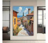 Qcdxfgdfh Cuadro decorativo de un callejón de un pueblo mediterráneo de piedra, lienzo con estampado de ciprés para decoración del hogar estilo boho (50x70cm/sin marco)