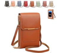 QCDZSW 2026 Bolso bandolera pequeño for teléfono con pantalla táctil for mujer, bolso de cuero antirrobo, con ventana transparente, billetera for teléfono celular con bloqueo RFID(Brown)
