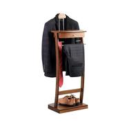 Qcesorib Galán de Noche Moderno Multifuncional con Cajón, Galan de Noche de Madera Maciza con Bandeja, Galán de Noche para Dormitorio, Fácil Montaje, para Ropa de Hombre o Mujer, Marrón