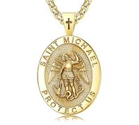 QCFL Collar con colgante de oro de 14 quilates para hombre, amuleto religioso de patrón religioso, medalla adecuada para el día del padre, regalos para hombres, 22.0, Base, Sin piedra preciosa