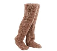 QCHAOLI Long Fluffy Socks, Goose Down Knee Socks for Christmas,Long Socks Women Winter Socks,Home Cozy Socks,Warm Thigh High Socks(Brown)