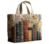 QCHAOLI Tote Bag for Women with Zipper Large Capacity Lightweight Quilted Shoulder Handbag Vintage Motifs Canvas Puffer Bags Girls Gifts Casual Work Shopping Travel(M)