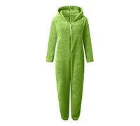 QCHAOLI Women Teddy Fleece Zip Up One Piece Hooded Pajamas Cozy Sleepwear Pyjamas Loungewear Fuzzy Fleece Onesie Nightwear Winter Warm Loungewear(Green,M)