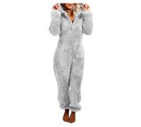 QCHAOLI Women Teddy Fleece Zip Up One Piece Hooded Pajamas Cozy Sleepwear Pyjamas Loungewear Fuzzy Fleece Onesie Nightwear Winter Warm Loungewear(Grey,S)