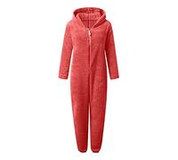 QCHAOLI Women Teddy Fleece Zip Up One Piece Hooded Pajamas Cozy Sleepwear Pyjamas Loungewear Fuzzy Fleece Onesie Nightwear Winter Warm Loungewear(Watermelon Red,5XL)