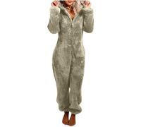 QCHAOLI Women Teddy Fleece Zip Up One Piece Hooded Pajamas Cozy Sleepwear Pyjamas Loungewear Fuzzy Fleece Onesie Nightwear Winter Warm Loungewear(Brown,XXL)