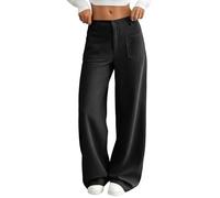 QCHAOLI Womens High Waist Wide Leg Pants Corduroy Straight Fit Long Trousers with Front and Back Pockets Casual Everyday Clothes(Black,M)