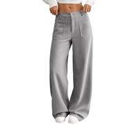 QCHAOLI Womens High Waist Wide Leg Pants Corduroy Straight Fit Long Trousers with Front and Back Pockets Casual Everyday Clothes(Grey,XL)