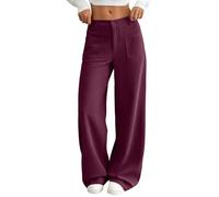 QCHAOLI Womens High Waist Wide Leg Pants Corduroy Straight Fit Long Trousers with Front and Back Pockets Casual Everyday Clothes(Wine,XS)