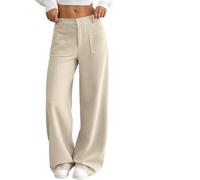 QCHAOLI Womens High Waist Wide Leg Pants Corduroy Straight Fit Long Trousers with Front and Back Pockets Casual Everyday Clothes(Beige,XL)