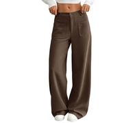 QCHAOLI Womens High Waist Wide Leg Pants Corduroy Straight Fit Long Trousers with Front and Back Pockets Casual Everyday Clothes(Coffee,L)