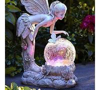 QCLUEU Escultura de Figura de ángel de Resina LED, lámpara de decoración de Hadas de Flores solares, Adornos de Paisaje de jardinería para Patio de Villa al Aire Libre (Color : A)