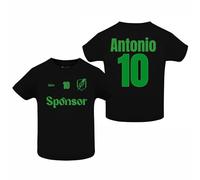 QCM PRODUTOS PERSONALIZADOS Camiseta de Fútbol Personalizada con tu Escudo, Nombre y Número | Bebé | Forma tu Equipo (FR/ES, Edad, 12 Meses, Negro)