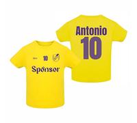 QCM PRODUTOS PERSONALIZADOS Camiseta de Fútbol Personalizada con tu Escudo, Nombre y Número | Bebé | Forma tu Equipo (FR/ES, Edad, 18 Meses, Amarillo)