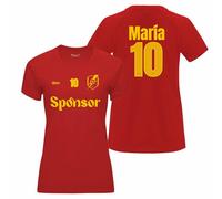 QCM PRODUTOS PERSONALIZADOS Camiseta de Fútbol Personalizada con tu Escudo, Nombre y Número | Mujer | Forma tu Equipo (FR/ES, Letras, L, Regular, Regular, Rojo)