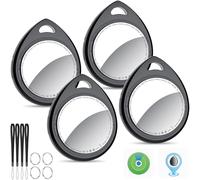 QCOQ Air Tracker Tags 4 Pack Negro, Buscador de Objetos Bluetooth Compatible con Buscar Apple (Sólo iOS), Smart Localizador Bluetooth para Llaves/Equipaje/Cartera/Mochila, Batería Reemplazable