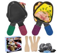 QcuGvy 4 Sartenes Pequeñas para Raclette Grill con 4 Espátulas para Raclette y Revestimiento Antiadherente Accesorios para Raclette Mango de Color Aislado (Cuadrado)