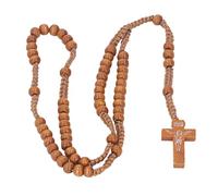 Qcwwy 10 Piezas de Rosario de Madera, Fiel Católico de Madera, Rosario de Cuentas de Madera Natural, Collar de Rosario, Cruz, Crucifijo, Colgante Católico, Oración Católica, Jesús,(Marrón claro)