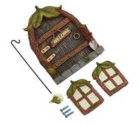 Qcwwy Adornos Ventanas de Hadas Decoración de Casa de Hadas Juego de 4 Puertas y Ventanas en Miniatura con Linterna Solar para Cara de Árbol Decoración Al Aire Libre Puertas y de Jardín de