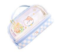 Qcwwy Bolsa de suministros escolares para estudiantes, maquillaje, viajes, impermeable, gran capacidad, duradera, transparente y visible, doble capa, fácil de limpiar, Blue Gatito, Maletín