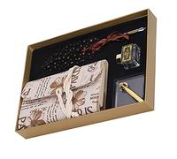 Qcwwy Caja de Regalo de Pluma de Pluma, Juego de Caligrafía de Vintage con Soporte Acrílico y Cuaderno de 90 Páginas para Escribir, Dibujar y Dibujar (SP152001 estrella de oro negro)