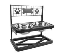 Qcwwy Cuencos Elevados para Perros, Soporte de Metal para Cuenco Elevado, Ajustable, Soporte para Cuenco Elevado con 2 Recipientes de Agua de Acero Inoxidable para Perros Grandes,