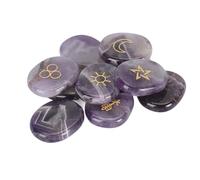 Qcwwy Juego de 10 Piedras Rúnicas, Alfabeto Anciano Grabado Pulido, Letras Mágicas, Juego de Cristal, Juego de Runas de Brujas Curativas Pulidas Multiusos para Meditación y Adivinación