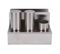 Qcwwy Juego de Salero de Acero Inoxidable, Dispensadores de Sal de Uso Comercial, Soporte para Palillos de Dientes con Soporte, Botellas de Condimento, Salero Fino y Grueso,