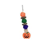 Qcwwy Juguete de Jaula para Pájaros de Halloween, Juguete para Masticar con Bolas de Madera de Ratán, Decoración Colgante de Calabaza, Accesorio para Moler Picos, Juguete para Mascotas (Calabaza De