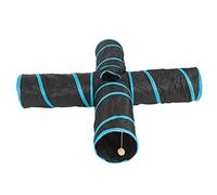 Qcwwy Juguete de Túnel para Gatos de 4 Vías, Marco de Acero con Resorte Resistente, Túnel de Juego Plegable de Poliéster Resistente a Desgarros con 2 Juguetes Colgantes, para Gatos,