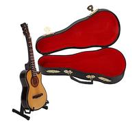 Qcwwy Otros Coleccionables con Soporte y Estuche Modelo de Instrumento Musical Figura de Guitarra Mini Guitarra Juguete Decoración de Casa de Muñecas Pequeña Réplica Decoración Coleccionable de