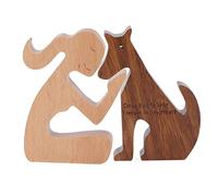 Qcwwy Regalos Conmemorativos para Perros para la Pérdida de Perro, Estatua de Madera para Niña y Perro, Estatua Personalizada, Decoración del Hogar, Figuras de Madera Talladas a Mano (A)