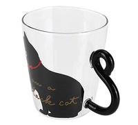 Qcwwy Taza de Agua con Diseño de Gato Lindo, Taza de Vidrio de Borosilicato Alto a Prueba de Calor, de café Reutilizable Transparente de 300 Ml para Niños y Amantes de los Gatos, Vajilla (Gato negro