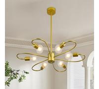 Qcyuui Candelabros Modernos Dorados 6 Luces LáMpara de Techo de Montaje Semi Empotrado IluminacióN Colgante Sputnik de Mediados de Siglo, Altura Ajustable Para Dormitorio, Comedor, Sala de Estar