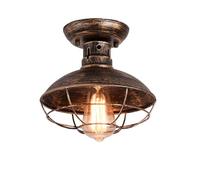 Qcyuui LáMpara De Techo De Jaula De Metal Industrial, Accesorio De IluminacióN Colgante Semiempotrado E27, LáMpara De ArañA De Bronce Frotado Con Aceite Para BañO De Cocina De Porche De Granja