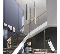 Qcyuui Lámpara de Techo LED Moderna Suspendida para Escaleras, 6 Luces Regulables, Plafón para Entrada de Chalet, Escaleras y Salones, Rectangular 90W con Mando a Distancia