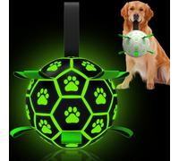 QDAN Pelota de fútbol para perros que brilla en la oscuridad con correas, juguetes interactivos para perros al aire libre, regalos de cumpleaños para cachorros, pelotas iluminadas para perros pequeños