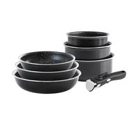 QDESIGN - Batería de 3 sartenes y 3 sartenes de aluminio antiadherente, con mango extraíble, para todo tipo de fuegos, incluida inducción, apto para lavavajillas y nevera, color negro, apilables 16/18