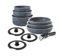 QDESIGN - Batería de cocina (10 unidades, cacerolas+sartenes+tapas+mango extraíble | Aluminio antiadherente sin PFOA, todos los fuegos, incluida la inducción, apto para lavavajillas y nevera, color