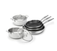 Qdesign - Batería de inducción de 3 piezas - Juego de 3 sartenes de acero inoxidable antiadherentes - Sin tapa ni PFOA - Plateado, 20, 24 y 28 cm