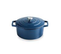 QDESIGN Cocotte ovalado de acero fundido, diámetro de 30 cm (4,7 l), sin PFOA, apta para inducción, horno, frigorífico y lavavajillas, color azul